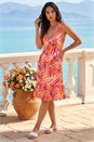 Red Abstract Print V-Neck Frill Dress, Image 3 of 4