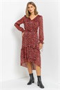 Red Leopard Print Shimmer Chiffon Tiered Dress, Image 3 of 4