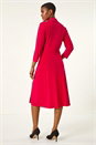 Red Ruched Button Shirt Stretch Midi Dress, Image 3 of 5