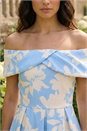 Light Blue  Floral Bardot Premium Stretch Midi Dress, Image 4 of 4