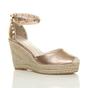 Rose Gold AJVANI Rose Gold High Wedge Heel Ankle Strap Espadrilles, Image 1 of 5
