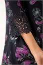 Black Floral Print Lace Detail Stretch Top, Image 5 of 5