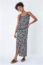 Black Ditsy Floral Lace Trim V-Neck Top, Image 2 of 5