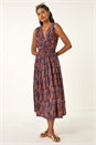 Rust Leaf Print Wrap Midi Dress, Image 2 of 5