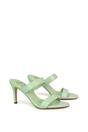 Green XY LONDON Green 'Wolf' Round Toe Double Strap Stiletto High Heel Mule Sandals, Image 3 of 5