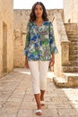 Blue Paisley V-Neck Blouse, Image 2 of 4