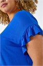 Royal Blue Curve Frill Sleeve V-Neck Top, Image 5 of 5