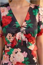 Red Puff Sleeve Floral Satin Midi Dress, Image 4 of 4