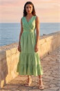 Green Embroidered V-Neck Midi Dress, Image 1 of 4