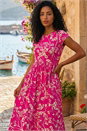 Pink Floral Print Midi Stretch Dress, Image 2 of 4