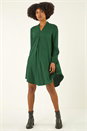 Green Textured V-Neck Swing Dress, Image 1 of 5