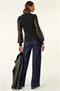 Black Lace Sleeve Detail Stretch Top, Image 4 of 5