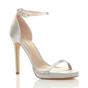 Silver High Heel Ankle Strap Barely There Sandals, Image 1 of 6
