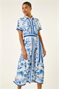 Blue Floral Border Print Collared Shirt Dress, Image 2 of 5