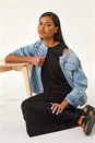 Light Denim Pearl Detail Collarless Jacket, Image 2 of 5