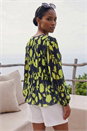 Navy  Floral Print Pleated Blouse, Image 2 of 4
