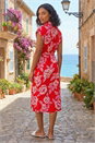 Red Rose Print Belted Midi Dress, Image 3 of 4