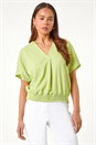 Sage Petite Textured Shirred V-Neck Stretch Top, Image 4 of 5