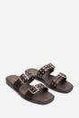 Dark Brown Orchard Slide On Double Buckle Studded Sandal, Image 4 of 5