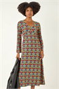ORANGE Geo Print Stretch Midi Dress, Image 5 of 7