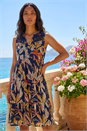Navy  Cotton Tropical Lace Detail Tiered Dress, Image 2 of 4