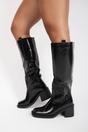 Black iKrush Black Verira Patent Knee High Block Heel Boots, Image 4 of 8