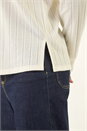 Cream  Ribbed Collared Stretch Top, Image 5 of 5