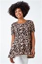 Light Pink Leaf Print Hanky Hem Tunic Top, Image 2 of 5