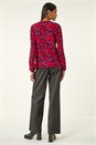 PINK Floral Tie Neck Top, Image 3 of 5