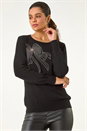 Black Sparkle Bow Detail Crew Neck Jumper, Image 2 of 5