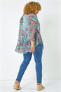 Green Curve Paisley Print Chiffon Kimono, Image 3 of 5