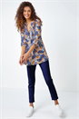 ORANGE Ditsy Floral Pintuck 3/4 Sleeve Jersey Shirt, Image 3 of 5