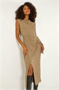 Beige Dusk Cowl Neck Buckle Midi Dress, Image 1 of 5