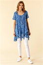 Light Blue  Floral Print Crinkle Tunic Top, Image 2 of 4