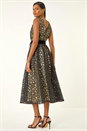 Black Lace Overlay Bow Detail Midi Dress, Image 3 of 5