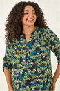 Green Curve Textured Floral Puff Print Shirt, Image 4 of 5