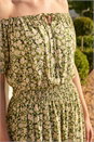 Khaki Petite Ditsy Print Bardot Midi Dress, Image 4 of 4
