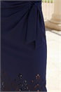Navy  Laser Cut Hem Tie Waist Dress, Image 4 of 4