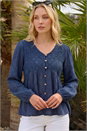 Navy Crochet Button Up Blouse, Image 1 of 4