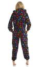 Black Camille Lingerie Black All In One Paw Print Hooded Fleece Onesie, Image 2 of 5