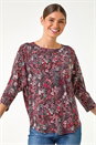 Red Textured Ditsy Floral Stretch Top, Image 1 of 5