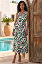 Purple Abstract Print Sleeveless Midi Dress, Image 2 of 4