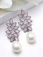 Light Pink Marquise Leaf Pearl Drop Earrings, Image 3 of 3