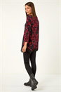 Red Floral Print Chiffon Hem Stretch Top, Image 3 of 5