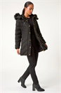 Black Petite Hooded Longline Quilted Coat, Image 2 of 5