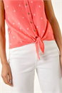 Coral Embroidered Tie Front Blouse, Image 5 of 5