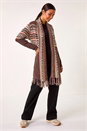 Brown Patterned Fringe Hem Cardigan, Image 2 of 5