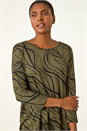 Khaki Abstract Line Print Stretch Jersey Top, Image 4 of 5