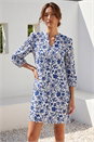 Blue Floral Print V-Neck Shirt Dress, Image 2 of 4