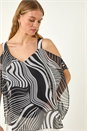 Black Mono Print Cold Shoulder Top, Image 1 of 5